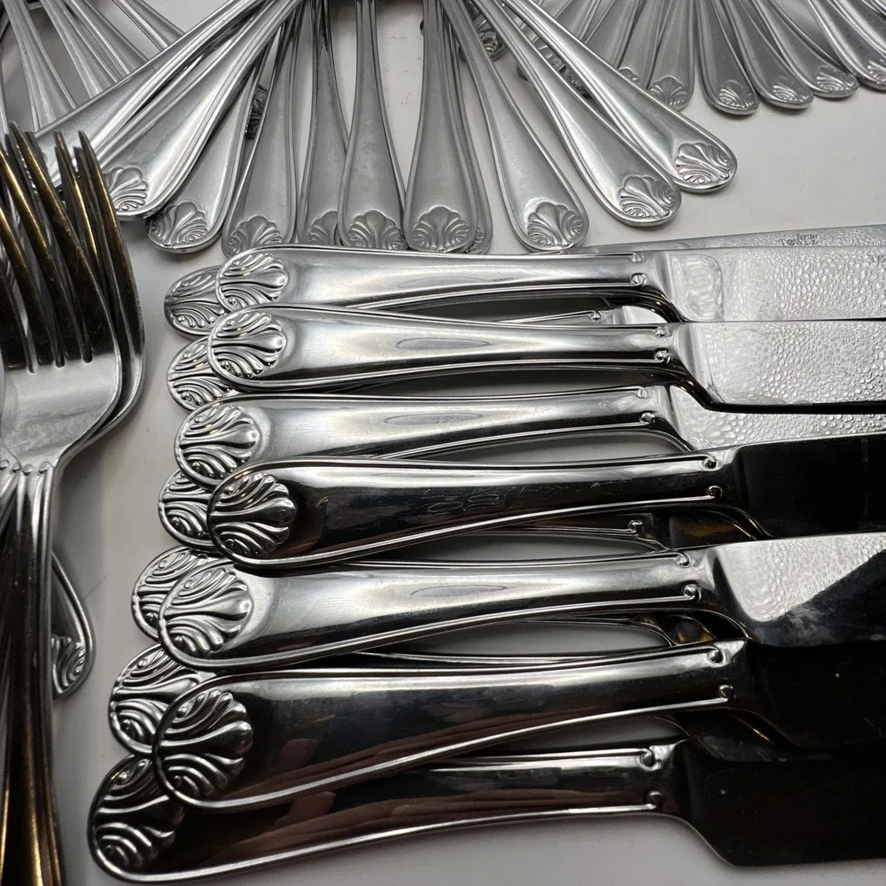 Towle Everyday London Shell Stainless Flatware 48 Pc Set Service for 12+11 Extra